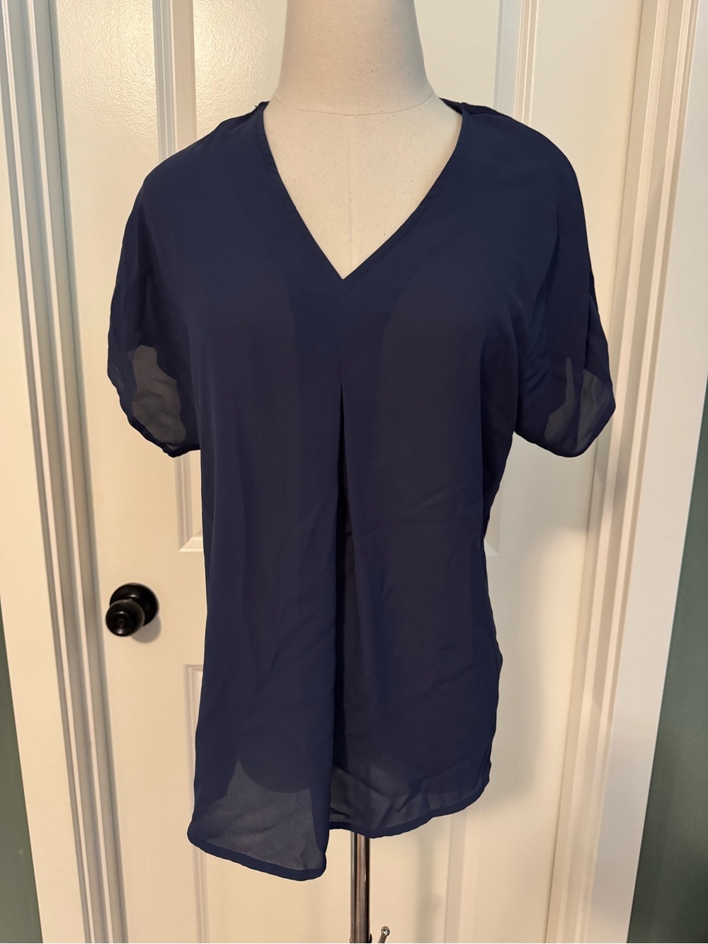 Michael Kors Navy V-Neck Short Sleeve Blouse